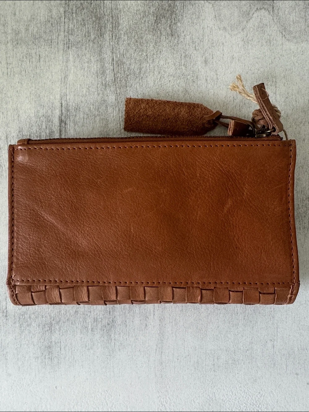 Made in India Genuine Leather Woven Bi-Fold Wallet Vintage Look Camel Tan